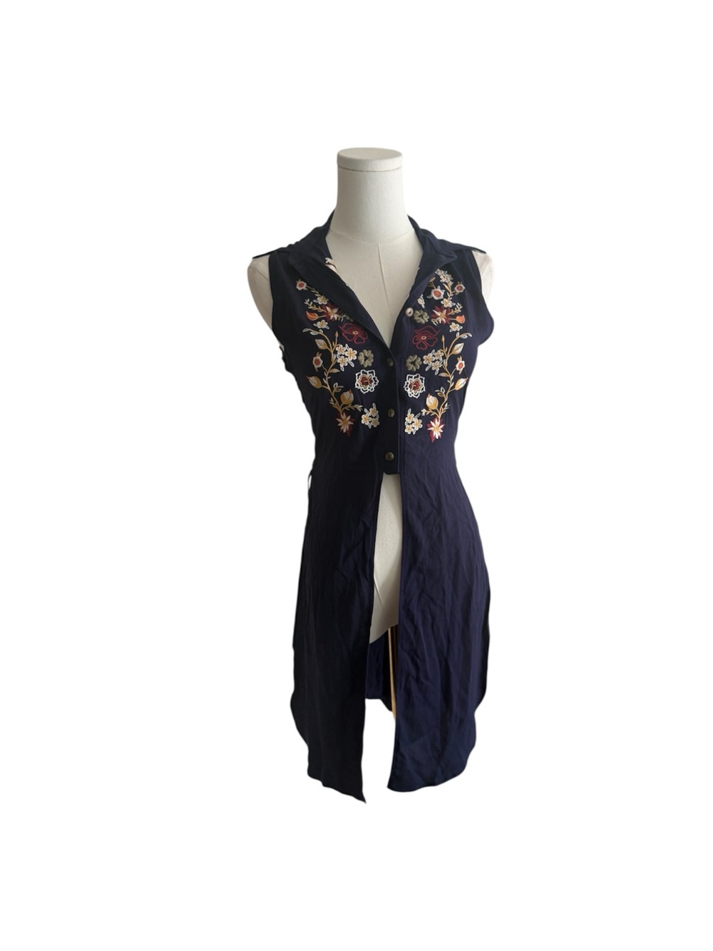 Navy Blue NWT Boho Embroidered High-Low Tunic Top western S